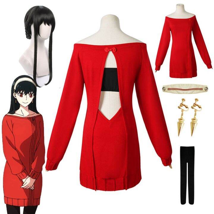 anime-spy-x-family-cosplay-yor-forger-cosplay-costume-women-casual-red-sweater-sexy-dress-suit-yor-braid-wig-halloween-costumes