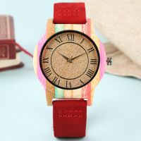 Top Fashion Colorful Wood Watch Creative Bling Bling Sparkling Dial Clock Man Watch Women Quartz Leather Analog Wrist Watches