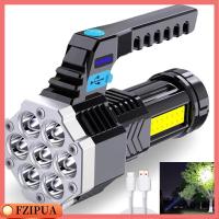 FZIPUA กิจกรรมกลางแจ้งกลางแจ้ง ไฟฉายชาร์จ USB พาวเวอร์แบงค์ ไฟฉาย LED พลังงานสูง ซังแบตเตอรี่ในตัว ที่มีประสิทธิภาพสูง ไฟฉาย LED 7ดวง