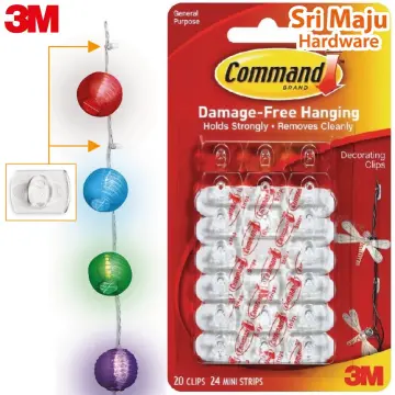 3M Command Clear Cord Clip 17017 (Holds Strongly) (4pcs/pck) Wall Adhesive