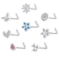 Nose Stud L Shape for Women Silver Color Trend Flower Butterfly Zircon Nose Piercing Jewelry Stainless Steel Mini Cute Nose Ring Body jewellery