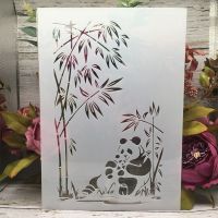 A4 29 ซม.ไม้ไผ่ PANDA และเด็ก DIY Layering Stencils ภาพวาดสมุดภาพสี Embossing อัลบั้มตกแต่งแม่แบบ-hsdgsda