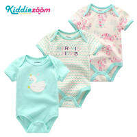 Kiddiezoom ผ้าฝ้าย 100% ทารกแรกเกิด Romper ฤดูร้อนแขนสั้นเด็กผู้หญิงเสื้อผ้าการ์ตูน Swan สไตล์ 3 ชิ้นพร้อมสต็อก