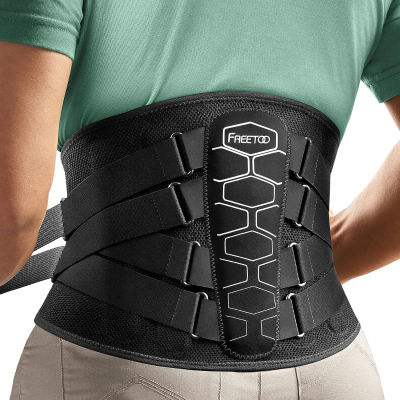 FREETOO Back Brace for Lower Back Pain Relief with Pulley System,Lumbar Support Belt for Men &amp; Women with Lumbar Pad, Ergonomic Design and Soft Breathable 3D Knit Material,for Herniated Disc,Sciatica High Support Large (Waist: 40.5～47.2 Inch)