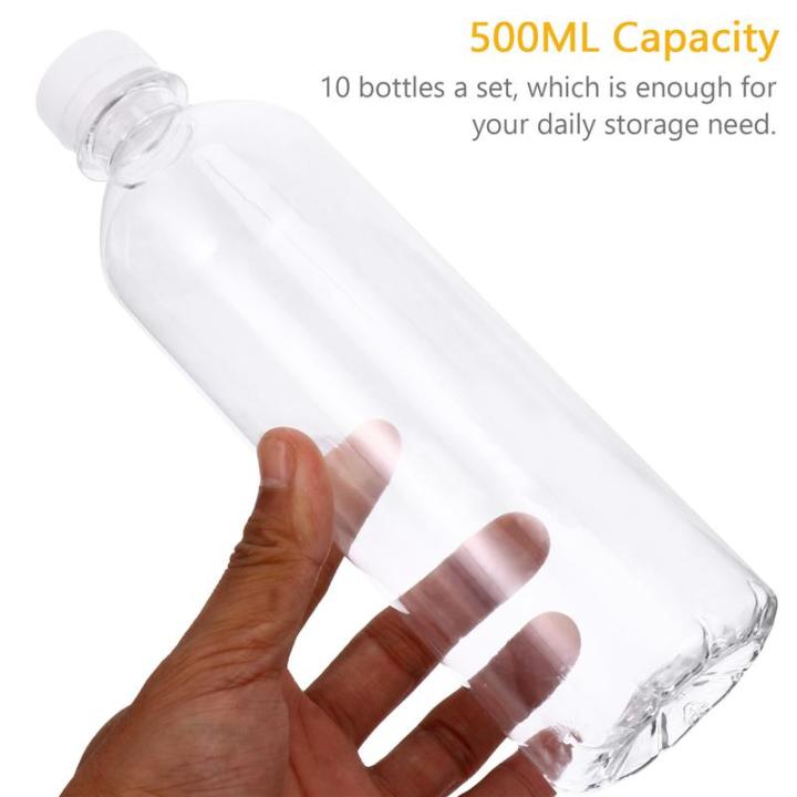 2023ใหม่-10ชิ้นพลาสติกขวดน้ำดื่มใส500มล-ขวดเครื่องดื่มน้ำผลไม้เปล่าขวดน้ำนำมาใช้ใหม่พร้อมฝา