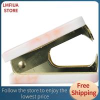 LMFIUA STORE เครื่องถอนลวดเย็บกระดาษหินอ่อนสีชมพูสีชมพูเหล็กพลาสติกสไตล์ซูเปอร์มาร์เก็ตที่จัดระเบียบโต๊ะเล็กและอุปกรณ์สำนักงาน