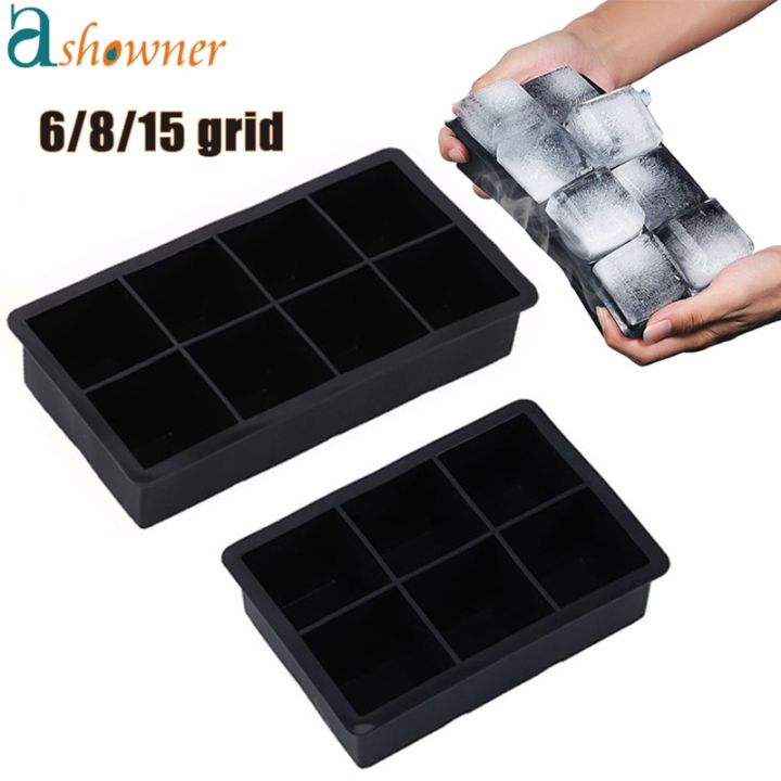 2 Large Cube Silicone Ice Tray Giant 2 Block Cube Grids 8 Mold