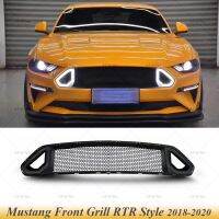 Mgs7ขายดี!!ไฟ LED สีขาวตาข่ายคลุมกันชนระบายอากาศรถ Kisi-Kisi Depan บานช่องลมสีดำสำหรับ Ford Mustang 2018-2020 RTR Style