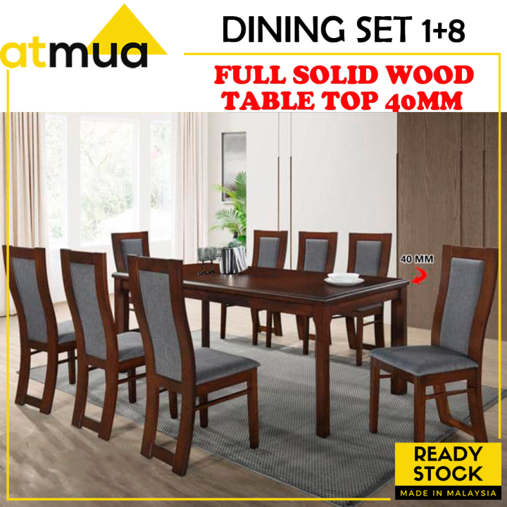 Atmua Furniture Herme Dining Set 6 Seater Meja Makan 1+6 Solid Wood Dining Set [Modern Design