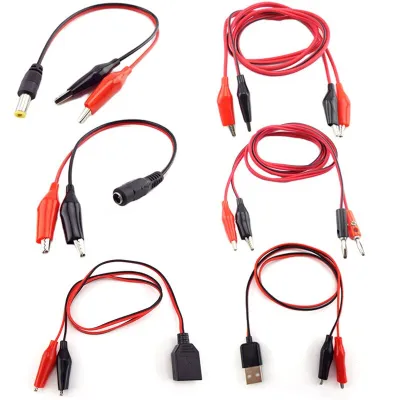 Alligator Cilps to USB Plug Test Cable Lead Jumper Wire Male Female Jack Dual Probe Crocodile Clip Electric DIY Power Supply Electrical Connectors
