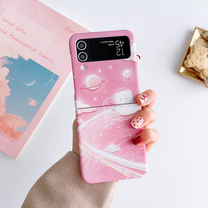 เคส-samsung-galaxy-z-flip-4-z-flip-3เคสลายการ์ตูนน่ารักกระเป๋าหมีอวกาศสำหรับ-samsung-z-flip-3ของขวัญปลอกแข็งโทรศัพท์พีซีป้องกันสำหรับเด็กผู้หญิง