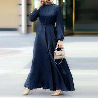 Muslim Commuter Daily Casual Band Crewneck Belt Long Dress