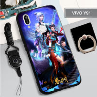 Y91เคสสำหรับ VIVO นุ่ม/เคสโทรศัพท์ Y91i คลุมทั้งหมดกล่องทาสีป้องกันการตกป้องกันรอยขีดข่วนฝามีที่ถือวงแหวนโทรศัพท์และเชือก