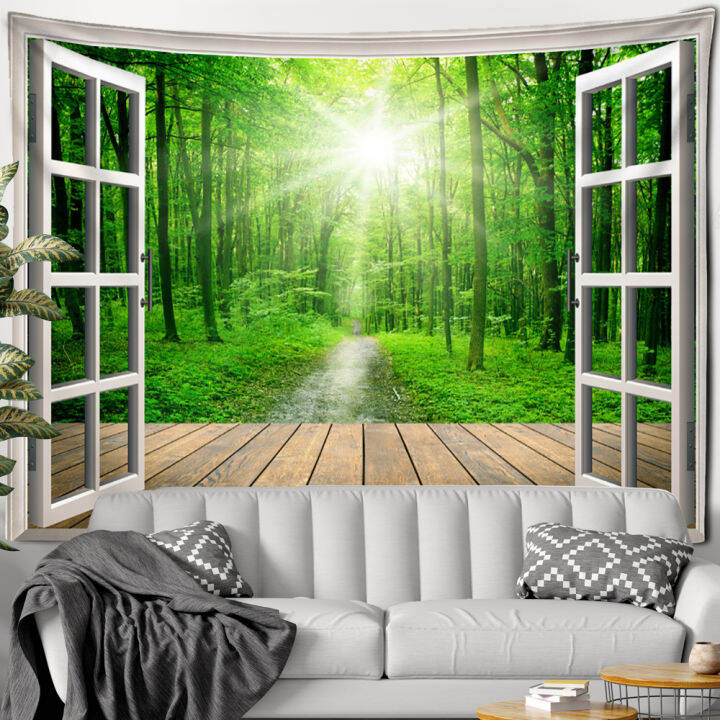 cw-imitation-window-beach-sunshine-forest-painting-tapestry-wall-hanging-bohemian-style-psychedelic-home-decor