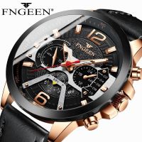 ☍☫✥ Mens นาฬิกาแบรนด์หรูชั้นนำนาฬิกาข้อมือกีฬากันน้ำ Chronograph Quartz ทหารหนังแท้ Relogio Masculino