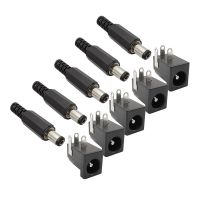 100Pcs DC-005 DC Power Socket Jack PCB Mount Round The Needle Black DIY Adapter+5.5x2.1mm DC Power Cable Male Plug Connector  Wires Leads Adapters