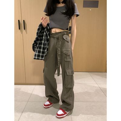 สีเทา Women S Cargo Jeans High Waist Vintage Straight Baggy Denim Pants Streetwear American Style Fashion Wide Leg Denim Trouser