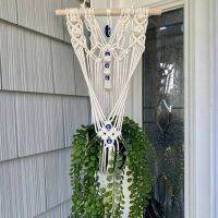 Evil Eyes Macrame Hand-woven Hanging Plant Pot Flowers Hanger Beige Cotton Bohemian Room Balcony Decor