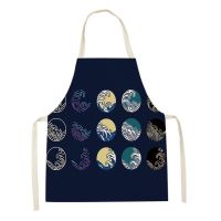 Kitchen Women Apron Cartoon Fish Printed Linen Adult Child Sleeveless Aprons Ocean style Home Cleaning Tools