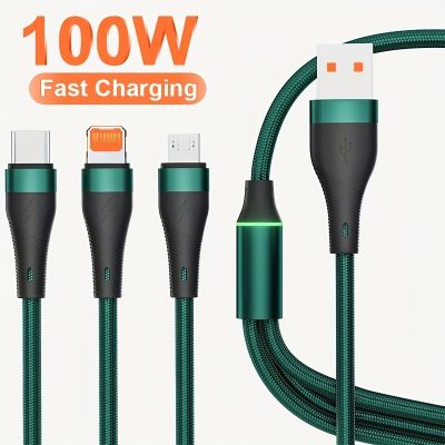 3 In1 100W Fast Charging Cables Cord USB Nylon Braided Sync For IPhone 14 Android/Phone/Tablets, Bold Copper Charging Line Cable