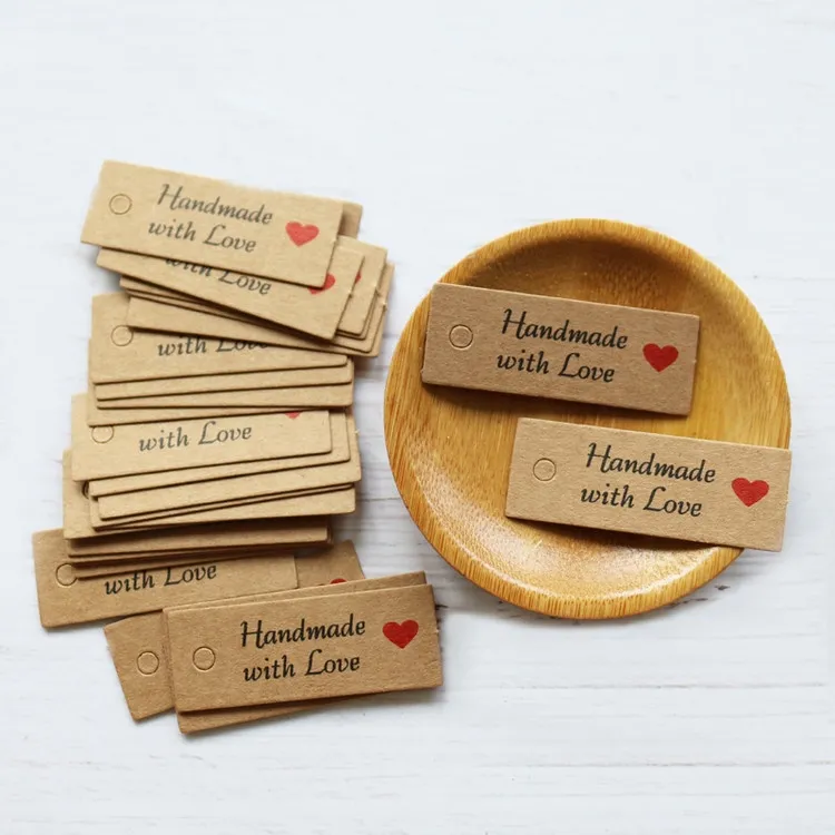 100pcs Kraft Paper Tags With Strings Handmade With Love Hang Tags