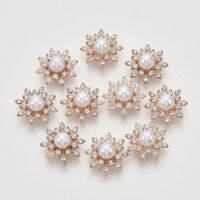 5pc Alloy Rhinestone Cabochons with ABS Plastic Imitation Pearl Flower Crystal Light Gold 16x8mm