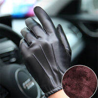 Fashion Black PU Leather Gloves Male Thin Style Driving Leather Men Gloves Non-Slip Five Fingers Full Palm Touchscreen PM014PN