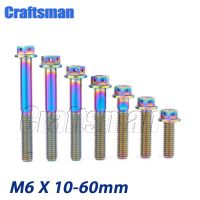 1Pcs Titanium Bolts M6x 10-60mm Motorcycle Engine Shell Bolt Rainbow Hexagon Flange Head Drilling Screws Ti Motor Fastener