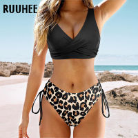 RUUHEE Lace Up Bikini 2020 Swimsuit Push Up Leopard Swimwear Women Solid Bikini Set with Pads Beachwear y Bathing Suit