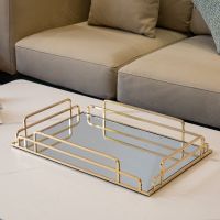 European Mirror Storage Tray Gold-plated Frame Hollow Out Decorative Living Room Tableware Organizer Afternoon Tea Cake Tray Baking Trays  Pans