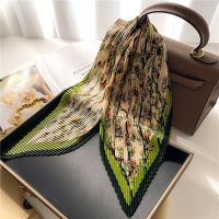 【YF】 Luxury Floral Print Crinkle Satin Silk Scarf for Women Design Hair Ribbon Headscarf Lady Kerchief Bandana Accessories Headware