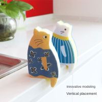 2Pcs Cute Cat Printed Kitchen Sponge Dishwashing Brush Cartoon Dishwashing Cloth Sponge Wiper Kitchen Cleaning Accessories