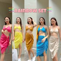 เซ็ต2ชิ้น?Rainbow set?เซ็ทไปทะเลเก๋ๆ เสื้อครอปบราผูกหลัง+กระโปรงผูกรูดเก๋ๆ?ป้ายAkkara