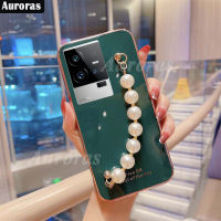 เคสพร้อมเคส Vivo IQOO 11 Pro,เคสนิ่มโปร่งใสชุบไฟฟ้ามันวาว + สร้อยข้อมือไข่มุกสำหรับ VIVO Iqoo 11