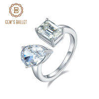 GEMS BALLET Toi Et Moi แหวนหมั้นมรกตตัด Moissanite กับลูกแพร์ตัดแหวนเพชรคาร์บอนสูงในเงินแท้925