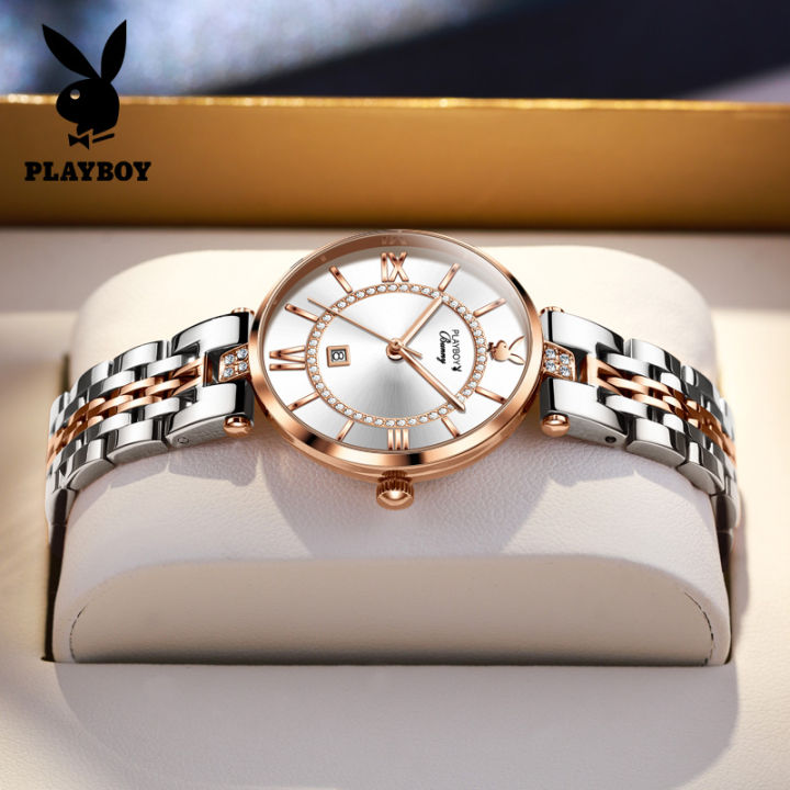 ขายพิเศษในปี2023-playboy-american-brand-100-นาฬิกาหรูหราของแท้สำหรับผู้หญิงสายสแตนเลส