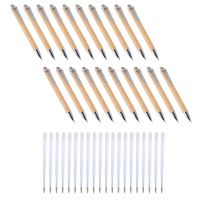 20 Pcs Bamboo Retractable Ballpoint Pen and 20 Pcs Extra Refills, Black Ink 1 mm Bamboo Pen Retractable Wooden Pens