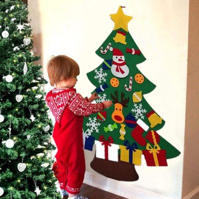 2023 Home Decor DIY Felt Christmas Tree Wall Hanging Artificial Xmas Tree with Santa Claus Snowflakes Ornament New Year Kid Gift