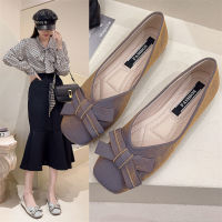 Flat Single Shoe Woman 2022 Summer New Square Head Fashion Shallow Bow Comfortable Soft Sole Casual Work Pea Shoe Woman