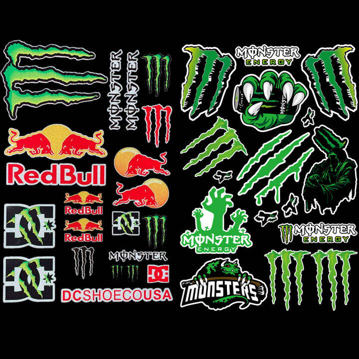 2 SET Monster Energy Stickers Motorcycle Red Bull Reflective Waterproof