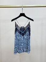 2022 Spring and Summer New Blue Python Pattern Print Lace Edge Tank Top Women Camisole