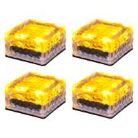 Solar Outdoor Lawn Garden Lights Glass Ice Brick Crystal LED for Pathway Landscape Backyard,4 Pcs