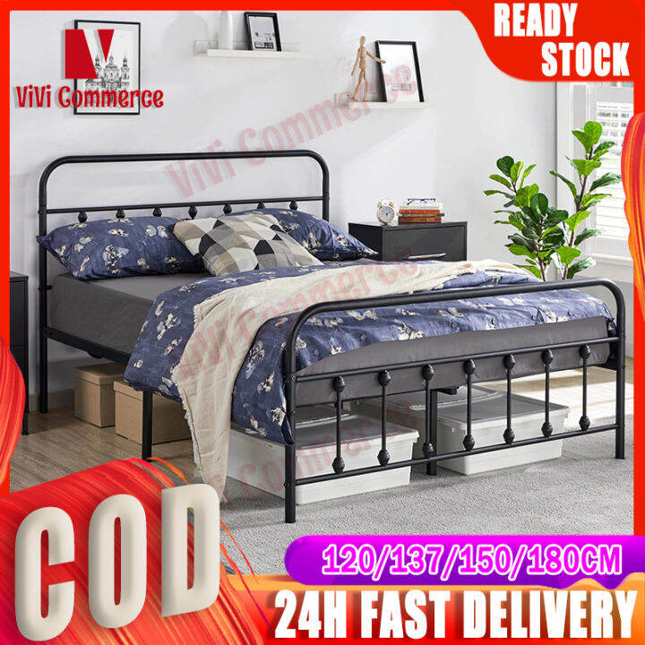 Metal Bed Frame Queen Size Steel Iron Frame Bed Double/Single Bed Steel