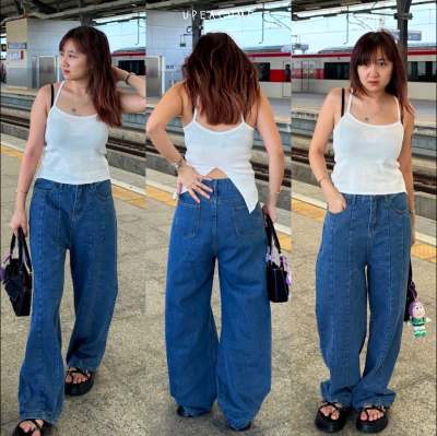 POND JEAN TROUSERS I กางเกงยีนส์เอวต่ำกระบอกใหญ่สไตล์วินเทจ ยีนส์เอวต่ำ Y2K ใส่สบาย ยีนส์เอวสูงสไตล์เกาหลี