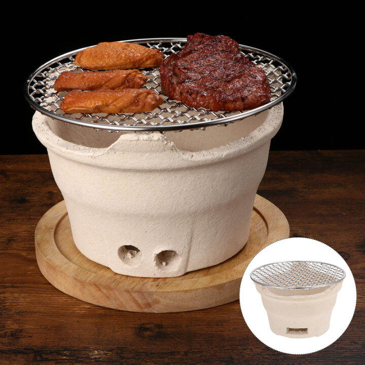 1 Set Outdoor Charcoal Grill Camping Barbecue Stove Pottery Grill With