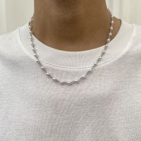 Trendy Imitation Pearl Necklace Men Personality Hip Hop Style Minimalist Patchwork Collarbone Chain Women Creative Jewelry Gifts Fashion Chain Necklac