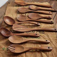 ♙◈ Kitchenware Household Wooden Acacia Cooking Utensils Non-stick Spatula Pan Shovel Soup Rice Spoons Sauce Salad Fork Kitchen Tool