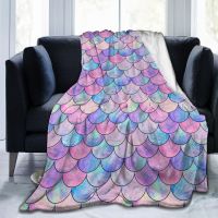 Flannel Blanket Colorful Mermaid Fish Scales Soft Micro Fleece Blanket for Bathrobe Sofa Bed Travel Home Winter Spring Fall