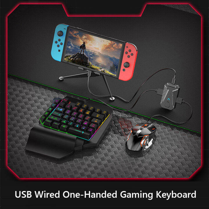 Gaming Keyboard And Mouse Combo RGB Backlit OneHanded Keypad Mice with