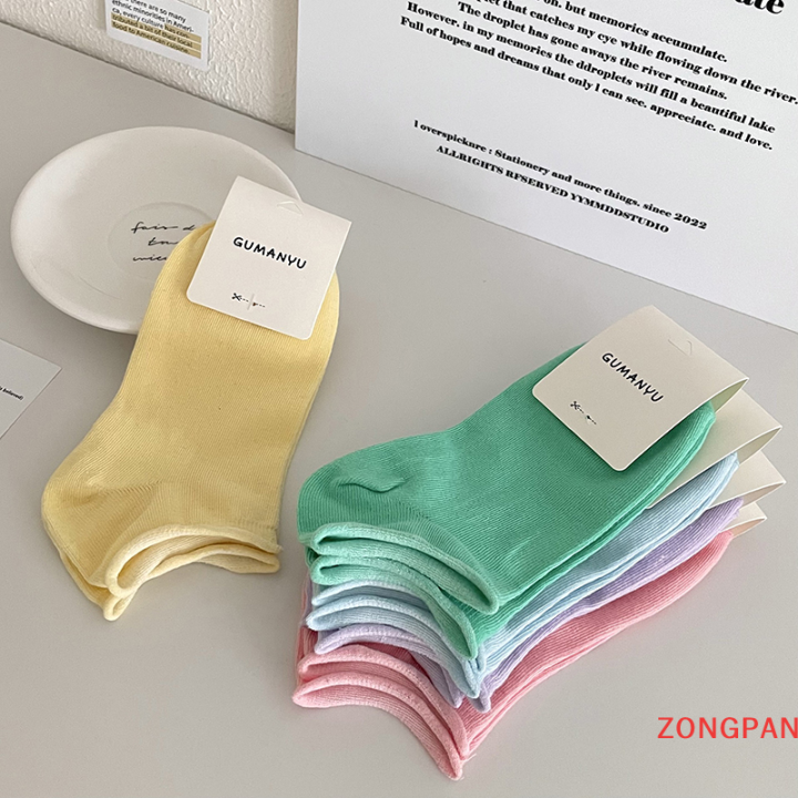 zongpan-ถุงเท้าผู้ชายถุงเท้าสีทึบสำหรับผู้หญิง-สีลูกอมถุงเท้าผ้าฝ้ายชนิดบางกันลื่นปากตื้นฤดูใบไม้ผลิและฤดูร้อน